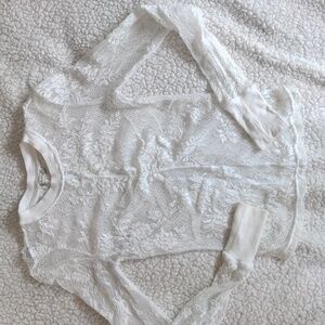 Free People Intimately White See Through Floral Mesh Long Sleeve. Size XS.